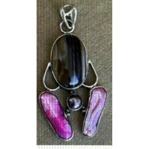 Sterling Silver Pendant With Pink Mother Of Pearl & Smoky Quartz Gemstones Artes